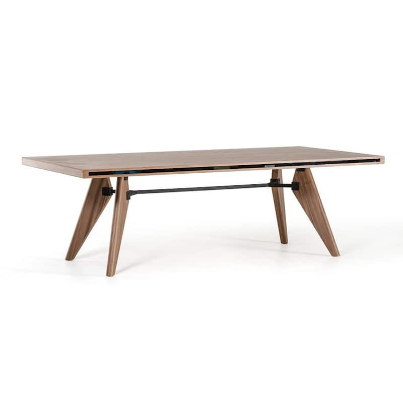 Cid Lane 87 Inch Dining Table, Walnut Brown Wood, Black Metal Rod Support