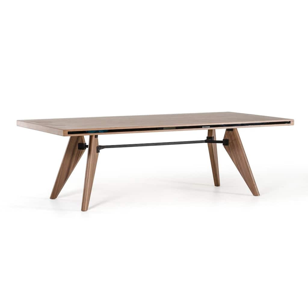 Cid Lane 87 Inch Dining Table, Walnut Brown Wood, Black Metal Rod Support