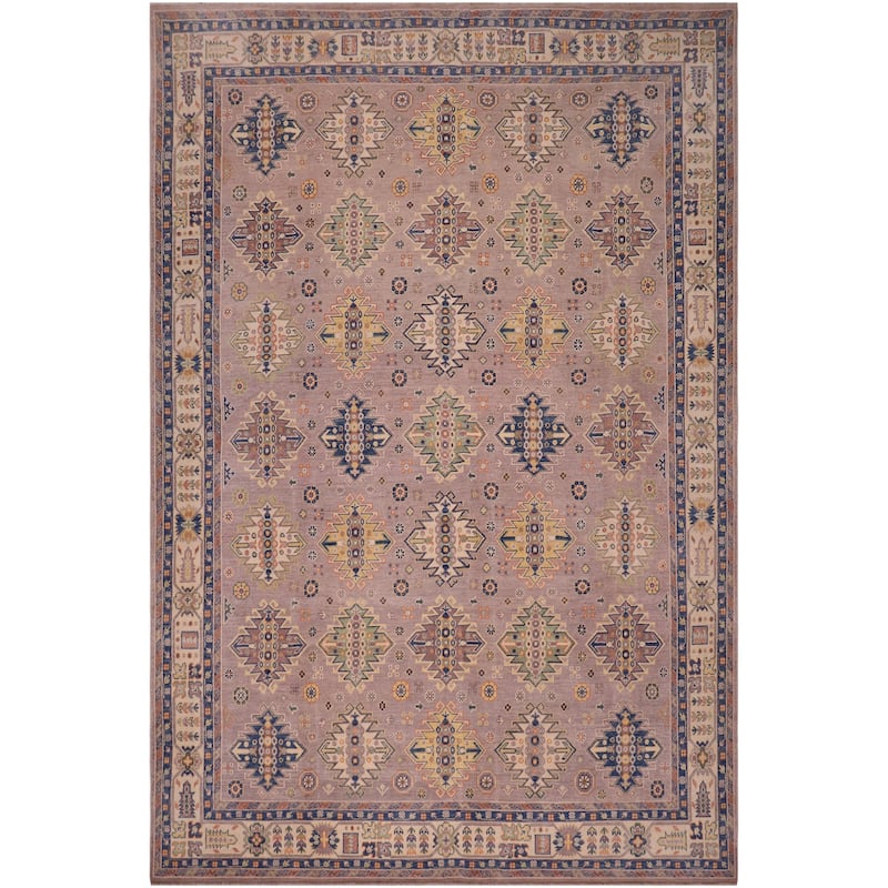 Southwestern Kazak Valery Purple/Beige Wool Rug - 8'0'' x 10'3''