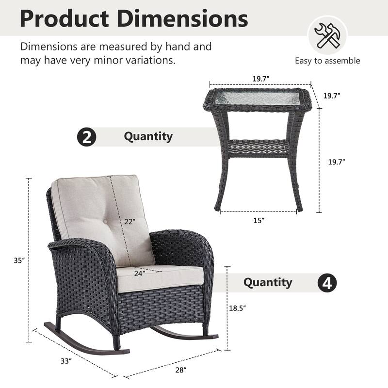 Gymojoy Ergonomic Swivel & Glider / Rocking Chair Set with Side Tables Outdoor Patio Furniture Set