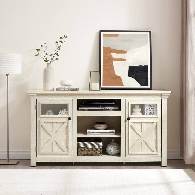 Rossetta 2-Door Modern Farmhouse Textured Finish TV Stand Barn Design Cabinet , up to 65''