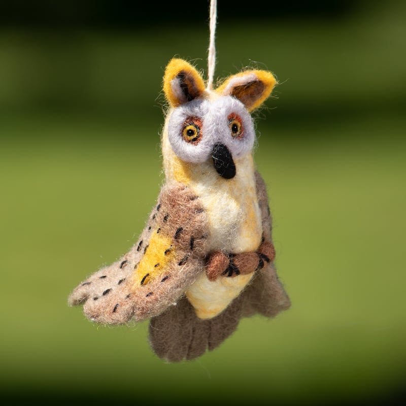 Handmade Wild Woolies Felt Bird Garden Ornament - Great Horned Owl (Nepal)
