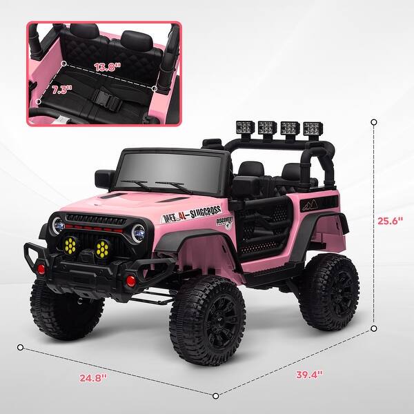 dimension image slide 0 of 2, 12V Kids Electric SUV Ride-On Car with Remote, Bluetooth, Shock Absorption & Adjustable Speeds - Pink