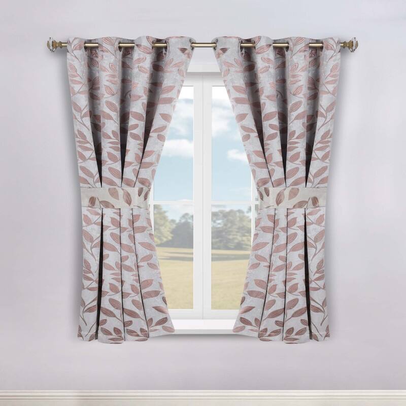 Superior Leaves Machine Washable Room Darkening Grommet With Ties Blackout Curtains, Set of 2