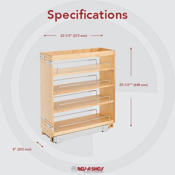 Rev A Shelf Maple 8 Inch Pullout Wood Kitchen Cabinet Organizer Rack ...