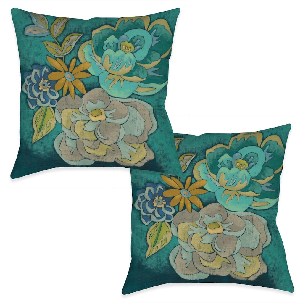 Laural Home Teal Bouquet I Outdoor Decorative Pillow