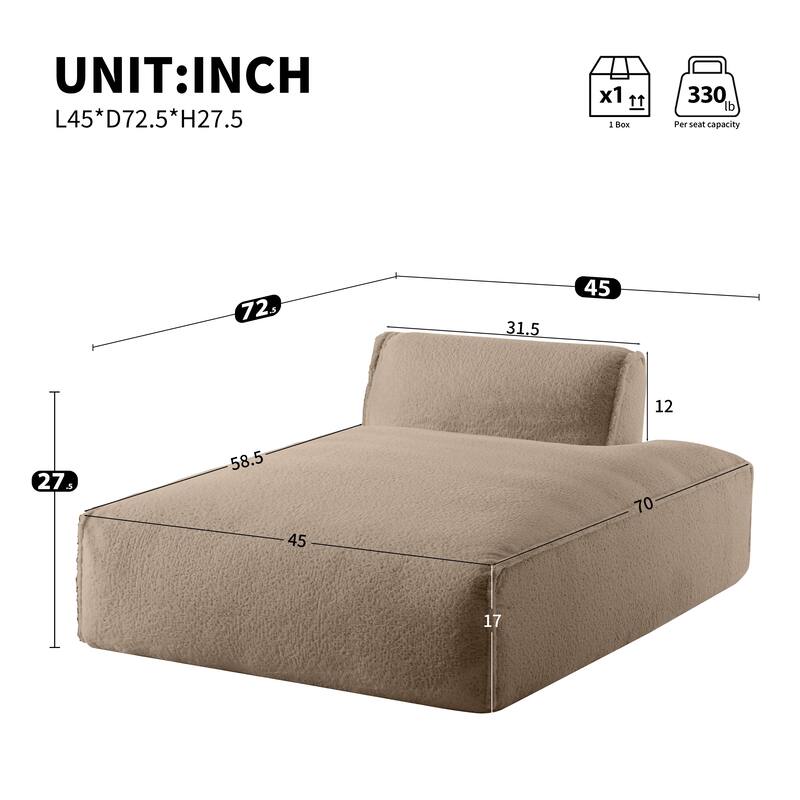 72" Oversized Modular Sofa Bed, Left-handed, Khaki, No Assembly, Elderly/Baby-Friendly