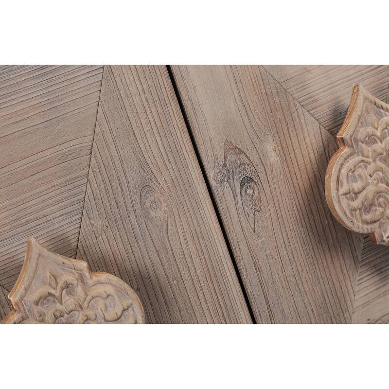 Roomfitters 4-Door Accent Cabinet with Carved Flower Handles, Antique Storage Sideboard for Living Room