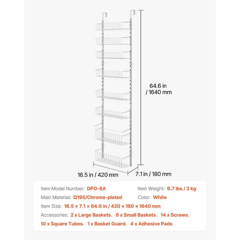 Pantry Organizer with Adjustable Baskets Wall Mount & Over Door Rack