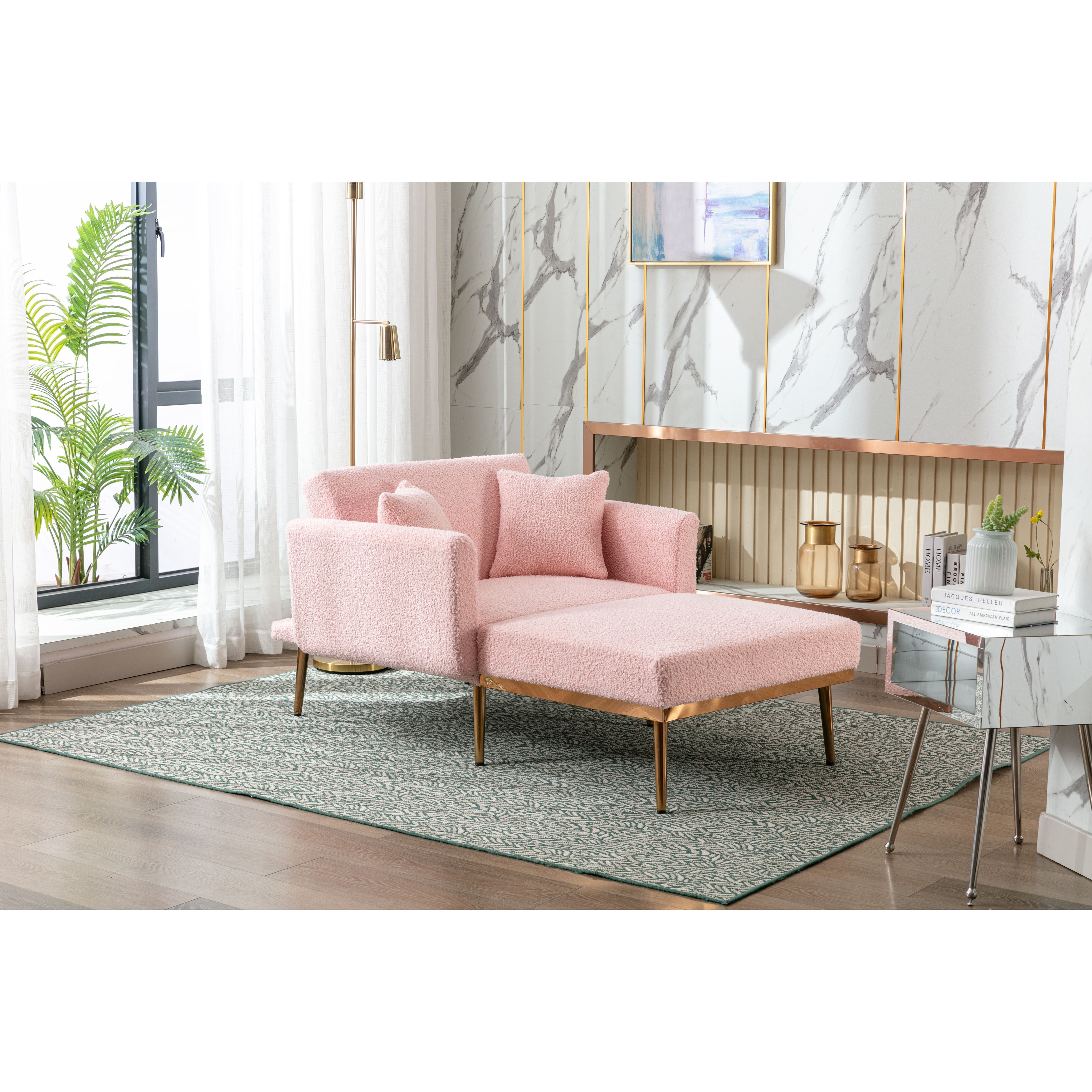 Teddy Fabric Upholstered Living Room Sleeper Sofa Chair With Rose