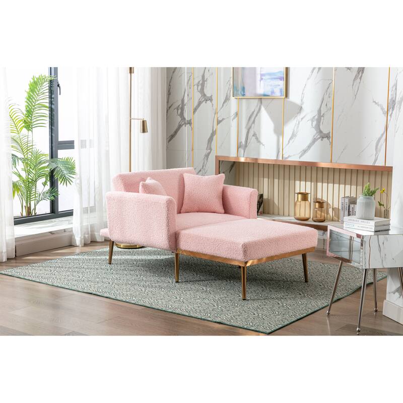 Teddy Fabric Upholstered Living Room Sleeper Sofa Chair With Rose Golden feet