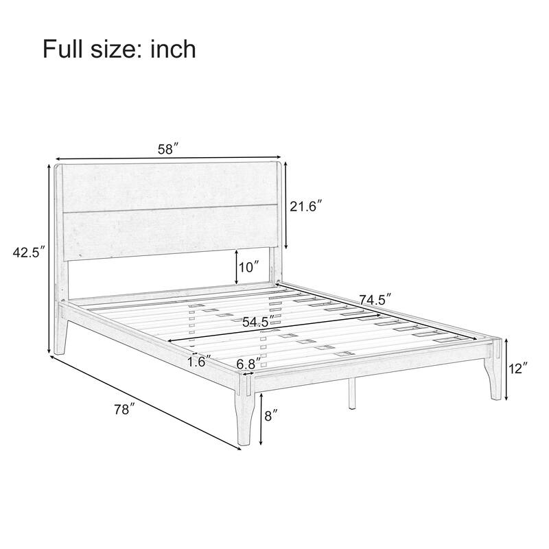 Classic Platform Bed Wood Wingback Bed Bamboo Panel Headboard Bed with Wood Slat Support, No Box Spring Needed