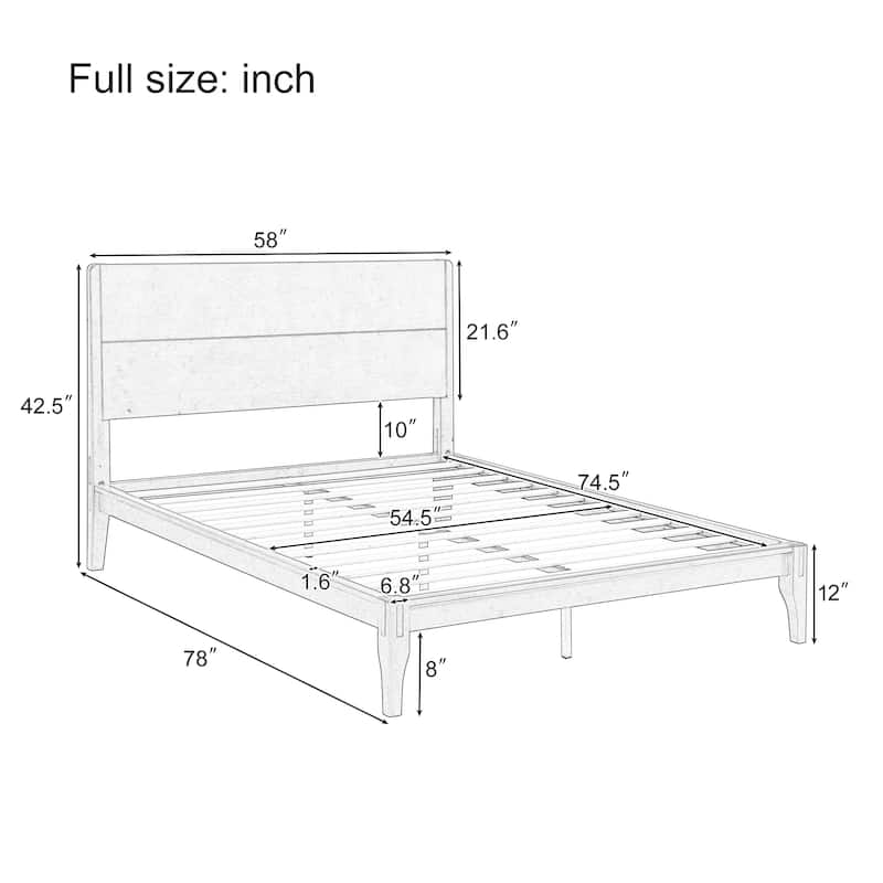 Full/Queen/King Bamboo Platform Bed, Mid-Century Modern Bed Frame with Tall Headboard, Wood Slat Support, No Box Spring Needed