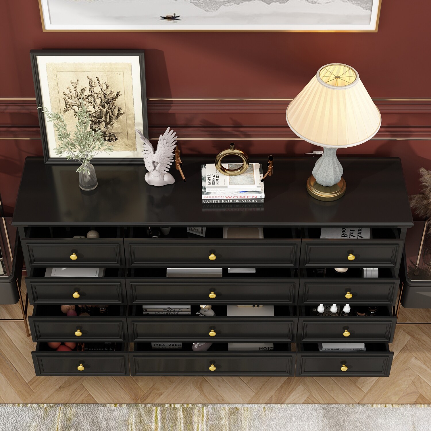 63"W Wood Dresser Bedroom Storage Drawer Organizer Closet 12 Drawer -  Overstock - 37320937