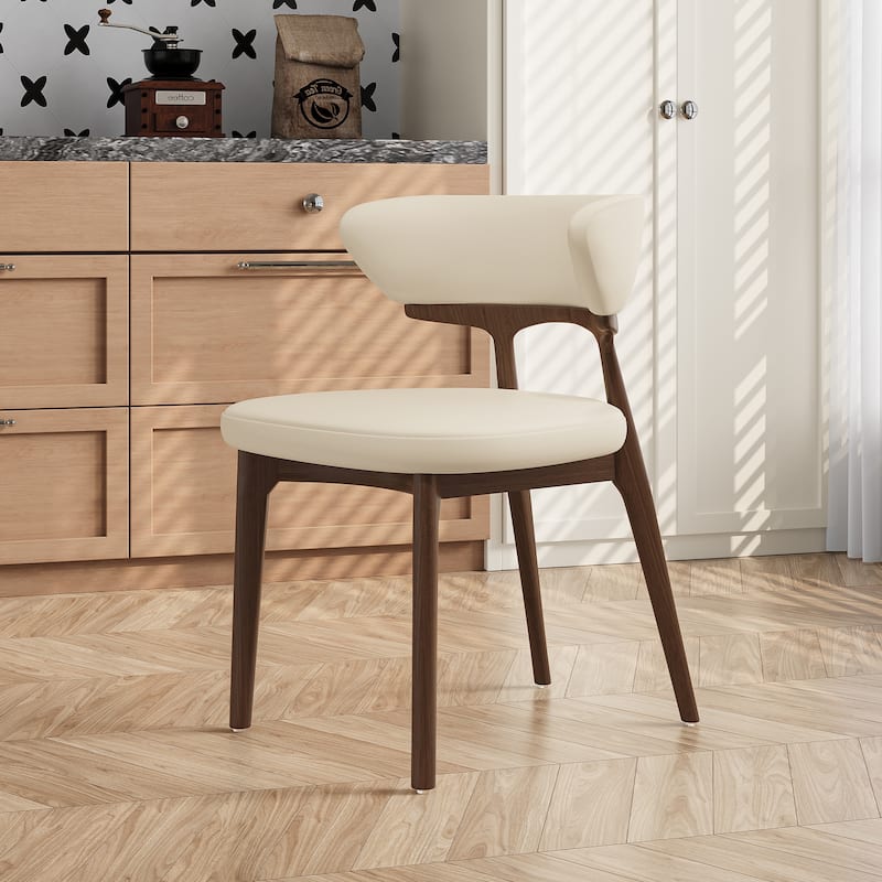 Faux Leather Dining chairs,Black Solid Wood, Beige Faux Leather, Set of 2, Not Assembled need