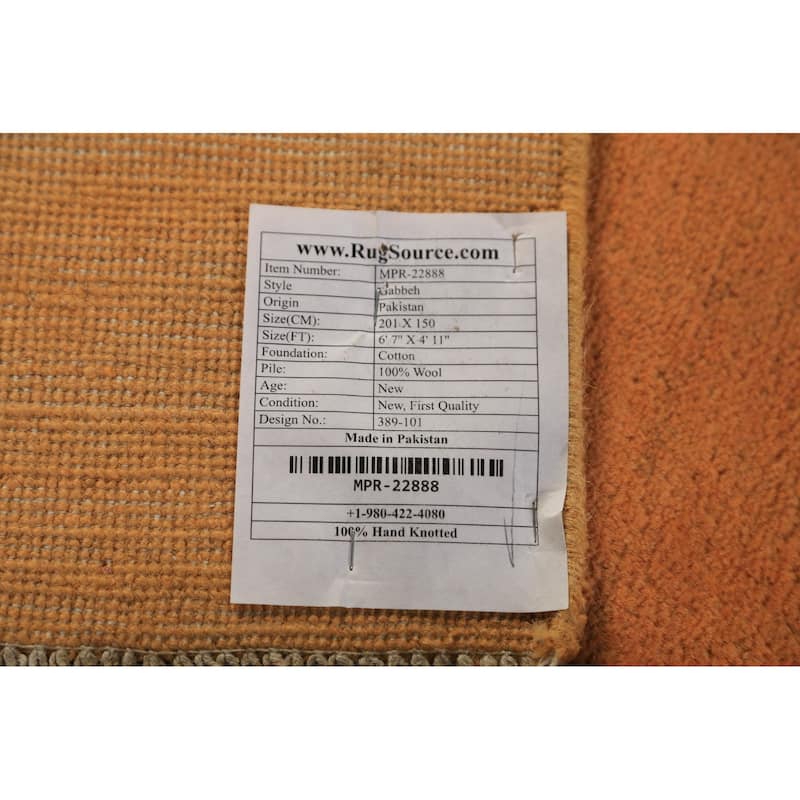 Modern Gabbeh Oriental Area Rug Handmade Orange Solid Wool Carpet - 4'11" x 6'7"
