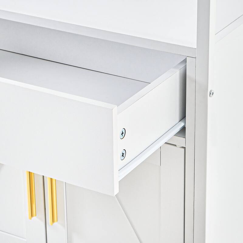 VECELO Bathroom Storage Cabinet with Shelves, Drawer & Charging Ports, Freestanding File Cabinet for Kitchen, Office, Laundry