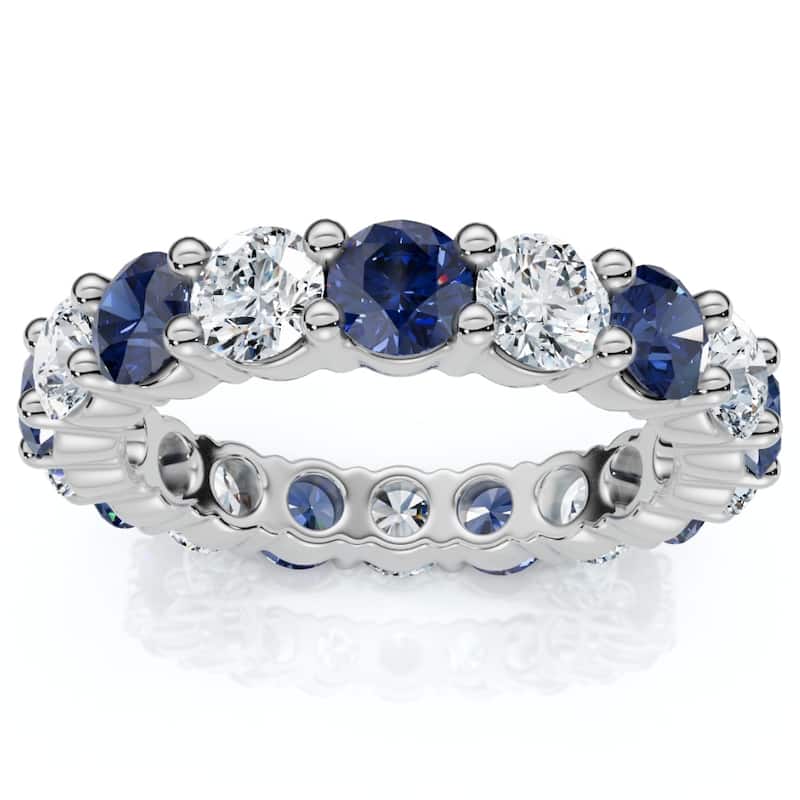 Bliss Diamond 3Ct Blue Sapphire & Diamond Eternity Ring Gold Lab Grown - 6.5 - White