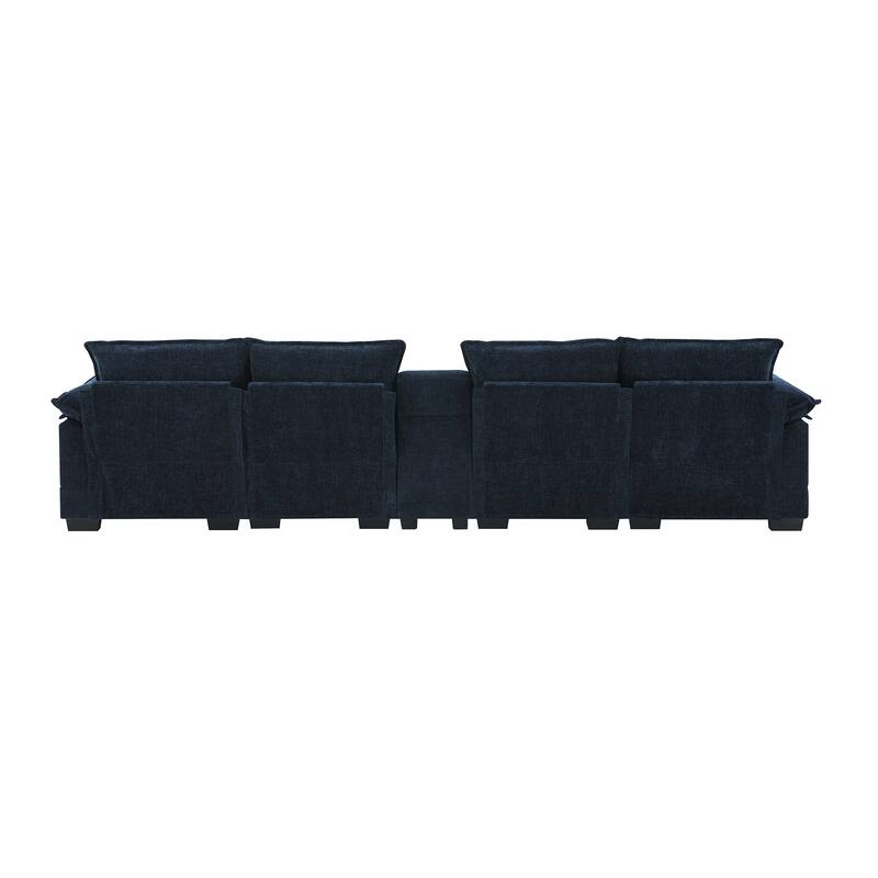 6-Seat U-Shaped Sofa with Console, Cupholders & USB Ports, Chenille Upholstery, 123"