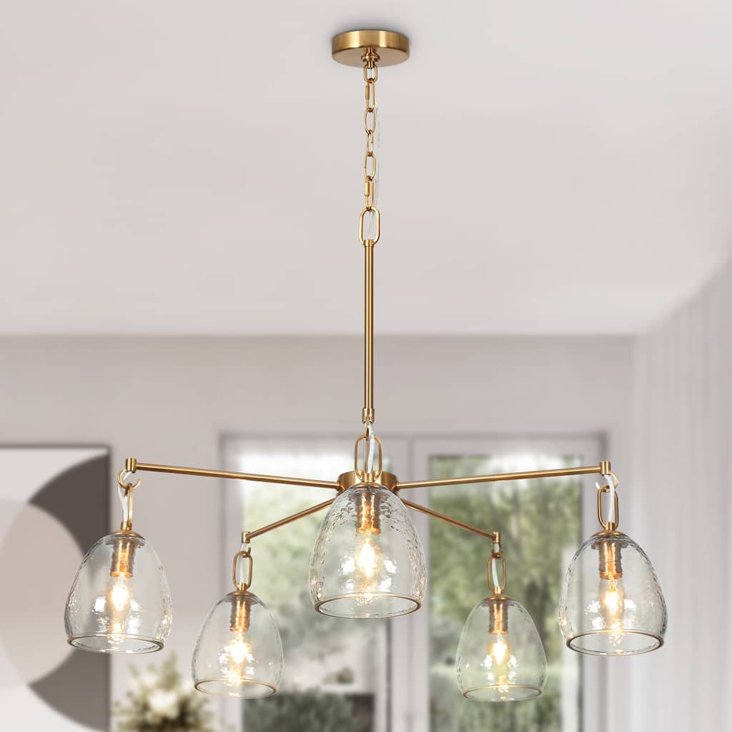 Blobfish Modern Gold 5-Light Glass Chandelier Cluster Wheel Light for Living Dining Room - Dia.28.7" x H24.8"