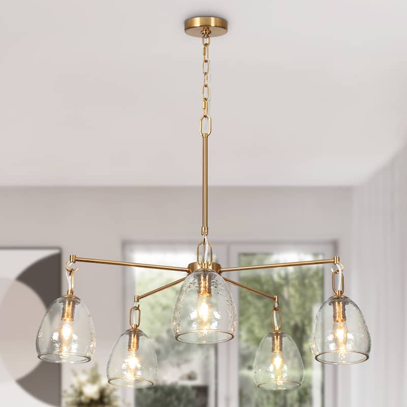 Blobfish Modern Gold 5-Light Glass Chandelier Radial Light for Living Dining Room - Dia.28.7" x H24.8"