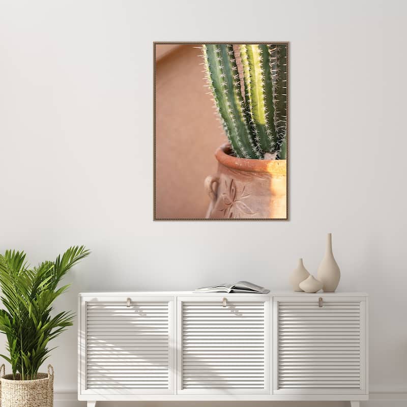 Green On Orange by Raisa Zwart Framed Canvas Wall Art Print - Sylvie Beaded Gold