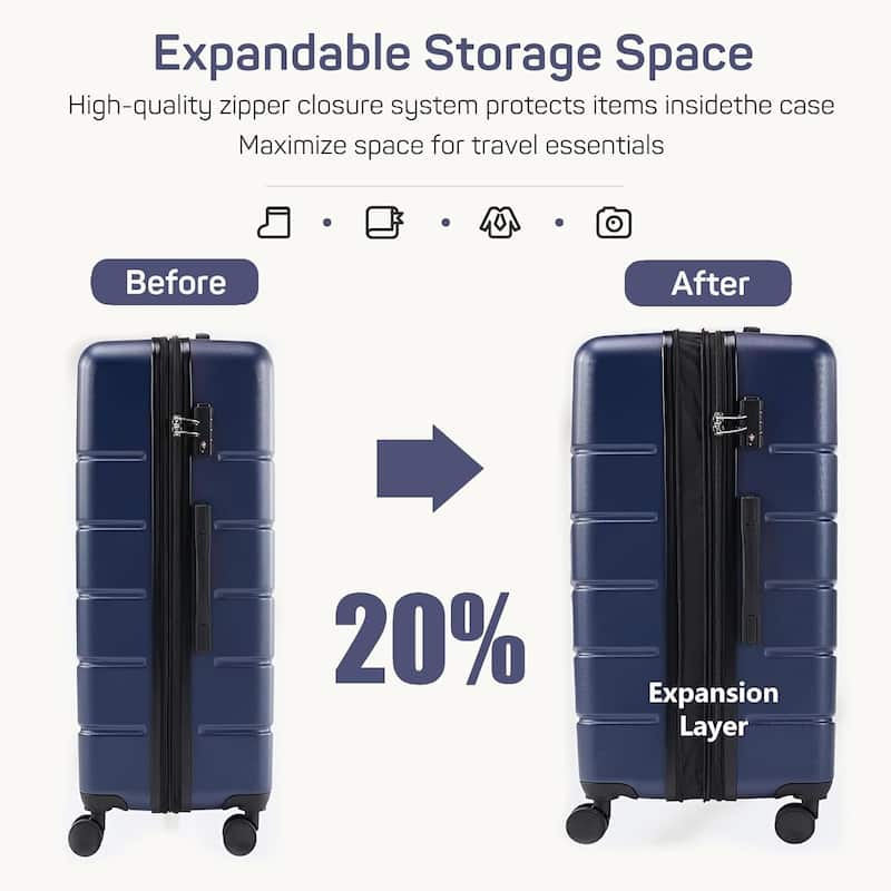 3-Piece Luggage Sets(20/24/28 Inch) , Hard Shell Suitcases with Spinner Wheels, Expandable Lightweight Rolling Suitcase Sets