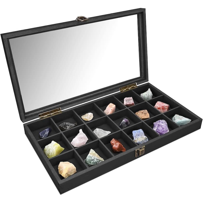 Wooden Display Storage Case with Tempered Glass Lid - S