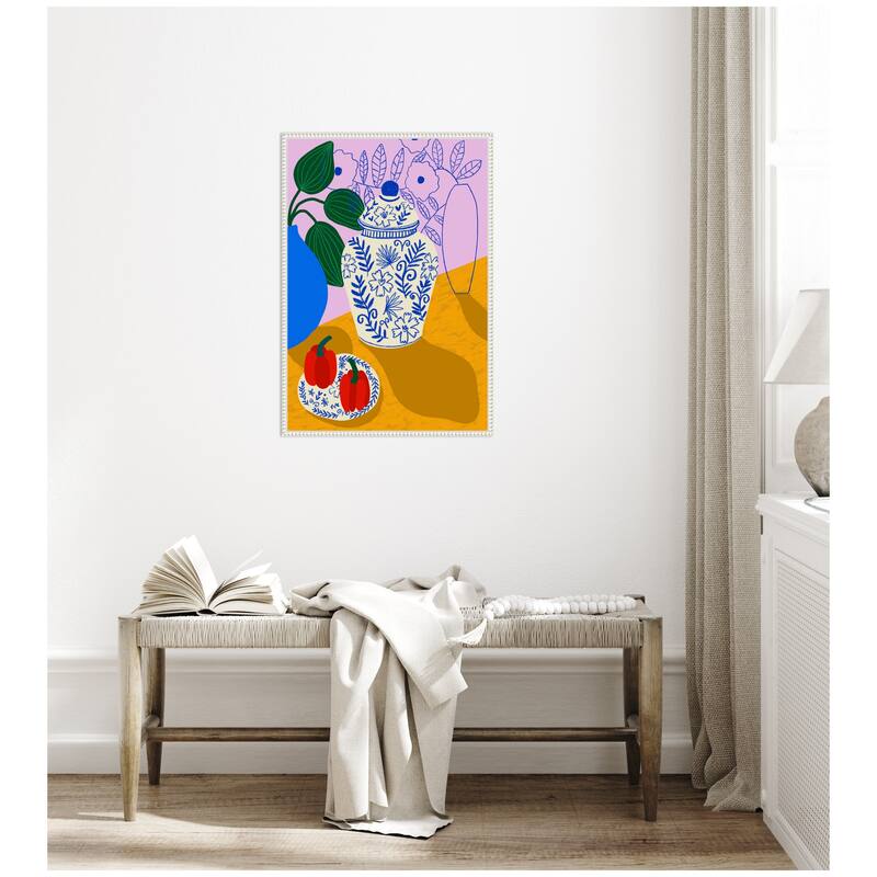 Kate and Laurel Porcelain and Peppers by Teresa Rego Framed Canvas Wall Art Print