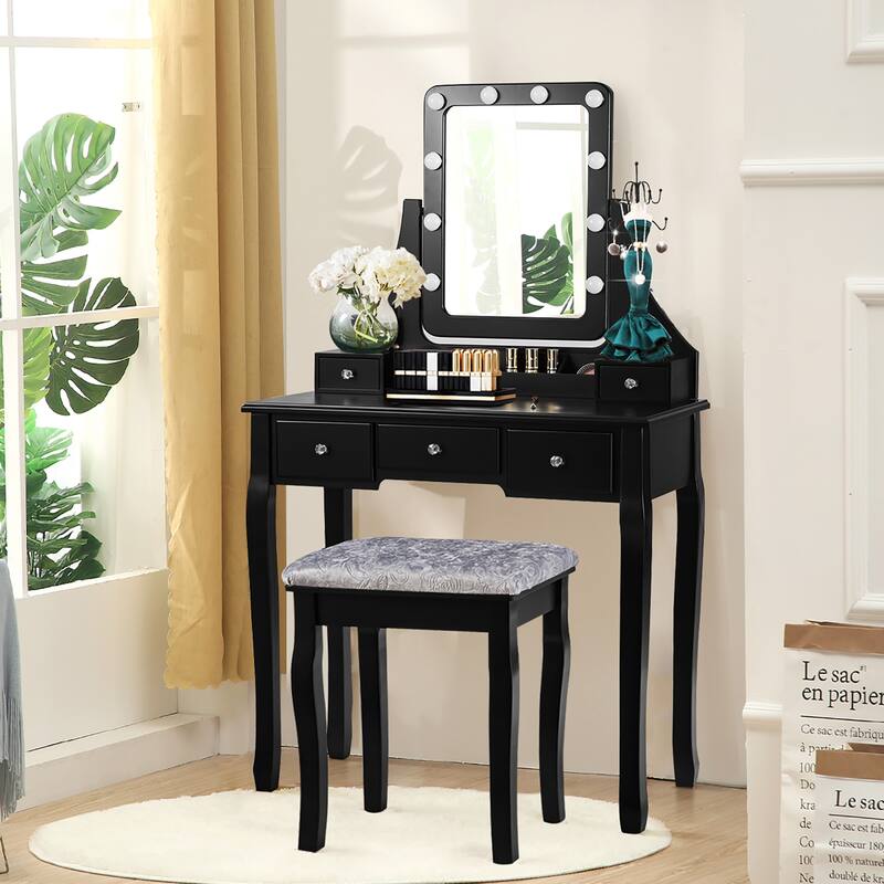 Costway Vanity Dressing Table Set w/ 10 Dimmable Bulbs Touch Switch