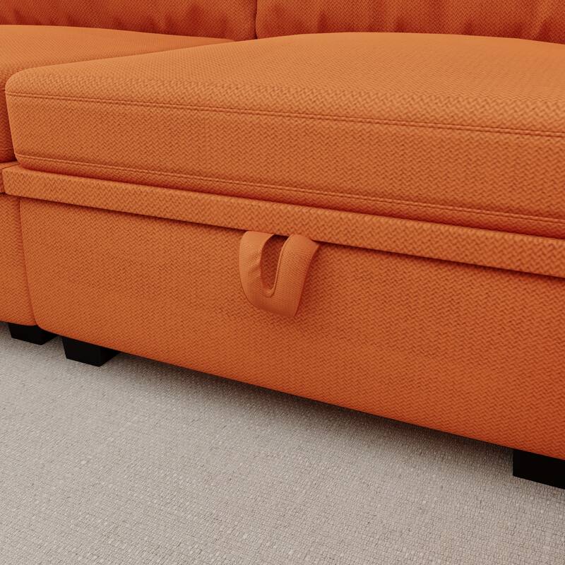 6-Seat U-Shaped Modular Reversible Sectional Sofa with Storage Ottoman