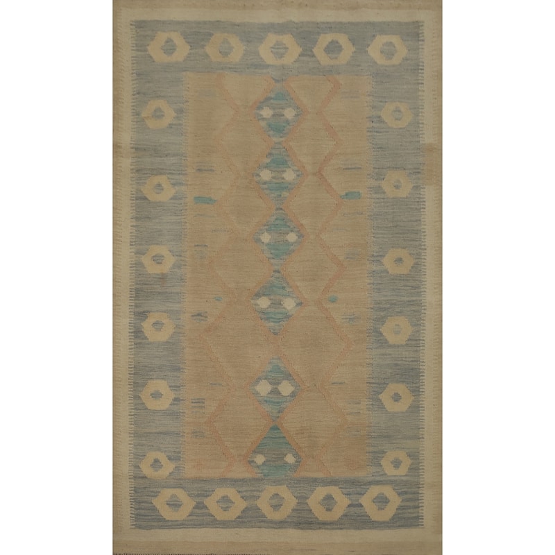 Hand Woven Oriental 100% Wool Carpet Southwestern Tribal Brown Kilim Area Rug - 5' 8'' X 3' 10''