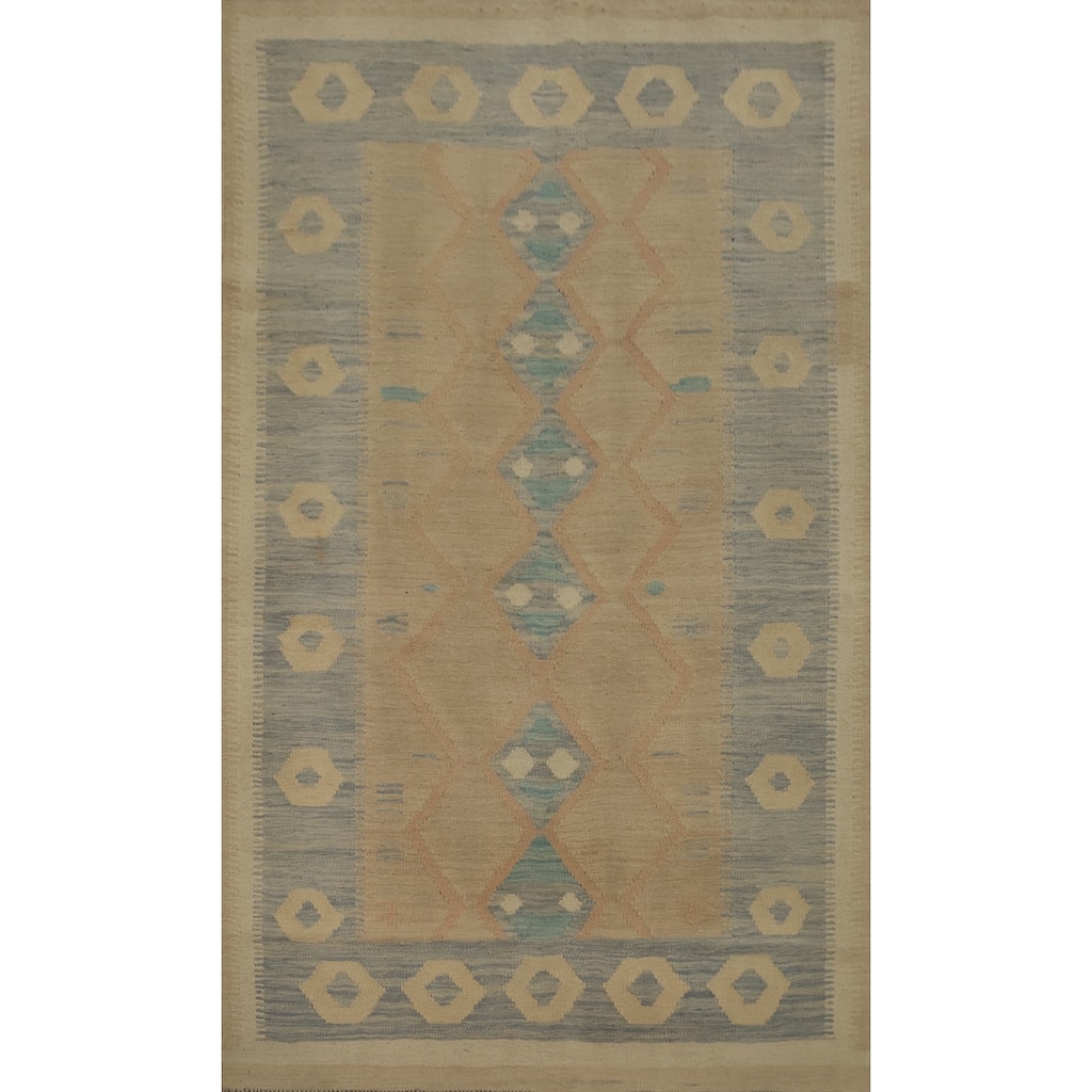 Hand Woven Oriental 100% Wool Carpet Southwestern Tribal Brown Kilim Area Rug - 5' 8'' X 3' 10''