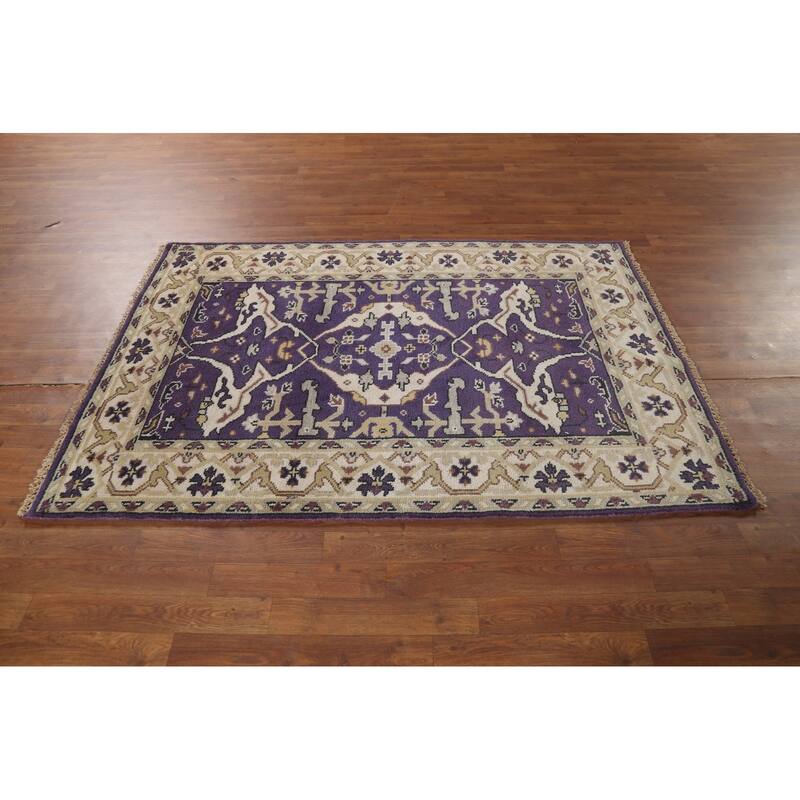 Purple Oushak Indian Rug Handmade Transitional Wool Carpet - 4'1"x 5'11"