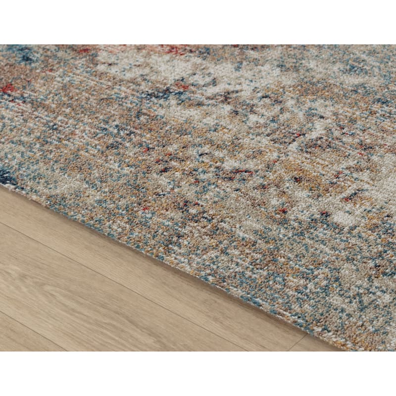 Trellis Beige, Rose, Blue and Red Abstract Indoor/Outdoor Rug