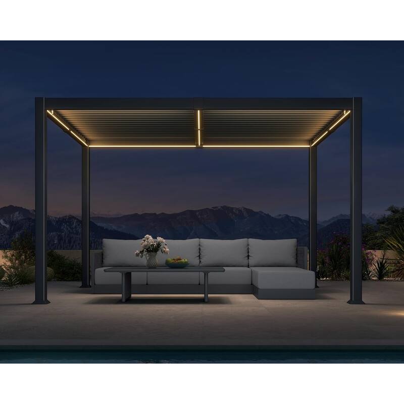 PURPLE LEAF Solar Louvered Pergola with LED String Lights Aluminum Outdoor Pergola with Adjustable Roof for Patio Garden