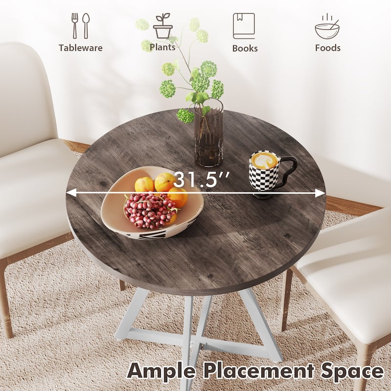Gymax 31.5 Inch Round Dining Table for 2-4 Thick Wooden Tabletop Metal - Oak Gray, White