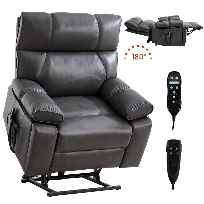 Leatheraire Heat Massage Dual Motor Infinite Position Up to 350 LBS Large Electric Power Lift Recliners with Hidden Cup Holders