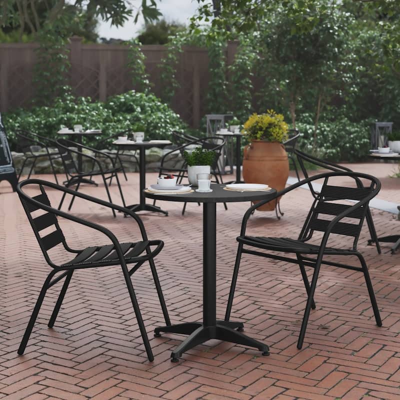 23.5" Round Aluminum Indoor-Outdoor Table Set with 2 Slat Back Chairs