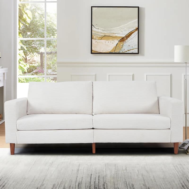 82.7" Sofas for Living Room, Comfy Love Seat Couches, Corduroy Loveseat Sofa,, Easy Assembly for Small Spaces - Beige