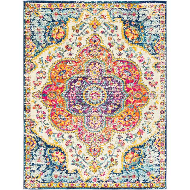 Hal Vintage Boho Traditional Pink Medallion Area Rug