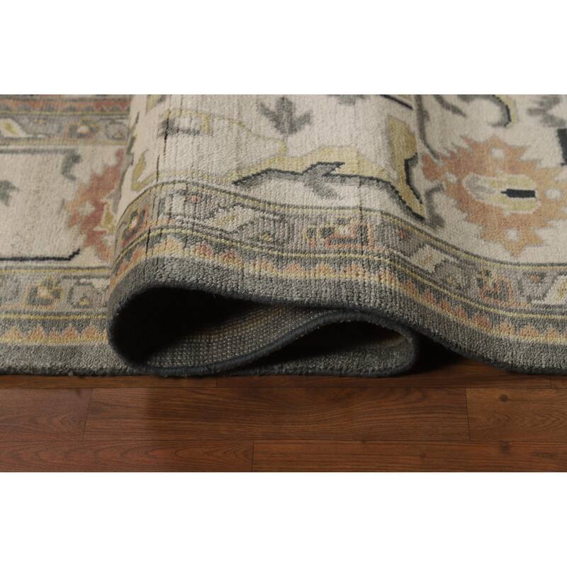 Gray Oushak Indian Area Rug Handmade Geometric Wool Carpet - 8'4" x 11'10"