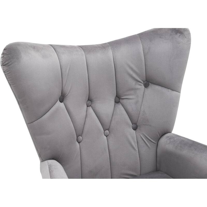 Modern Chic Mid-Century Velvet Accent Armchair Button-Tufted Wingback Design with Gold Flared Legs