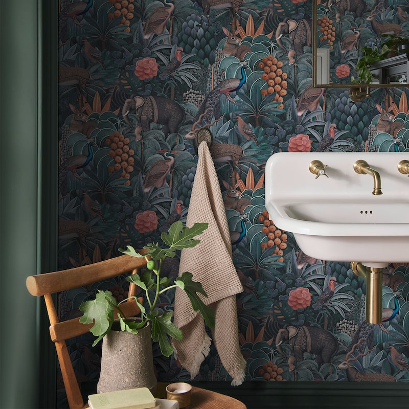 Graham & Brown Jungle Jamboree Navy & Teal Wallpaper