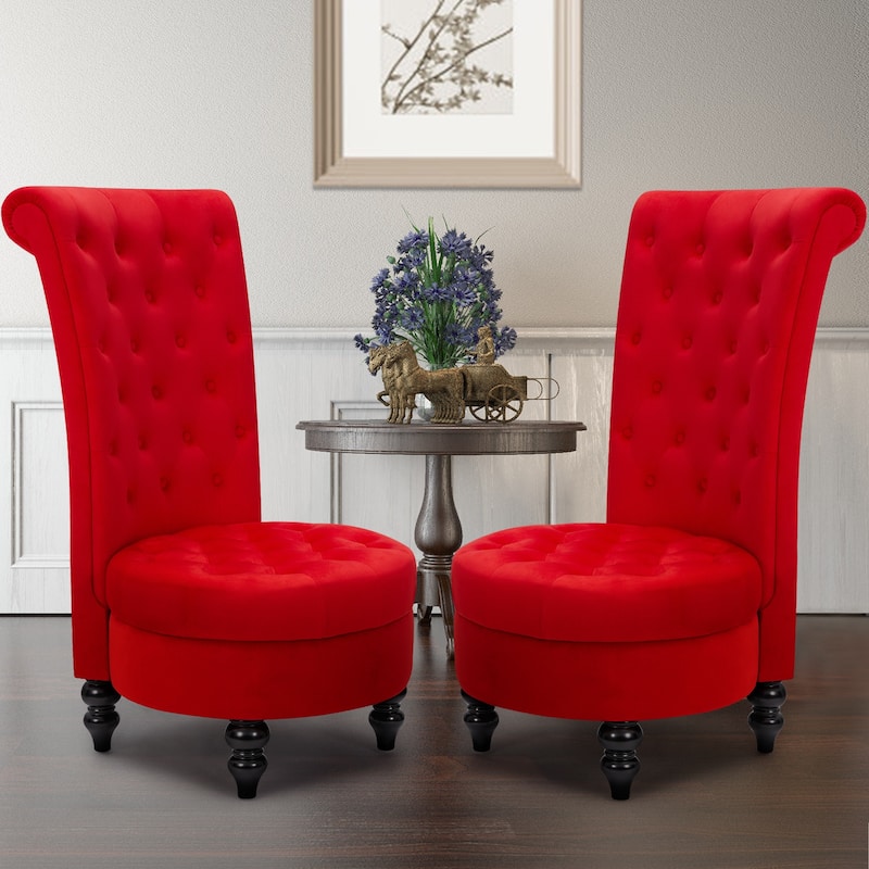 AVAWING Set of 2 Throne Royal Chair Thick Padding and Rubberwood Legs - Red
