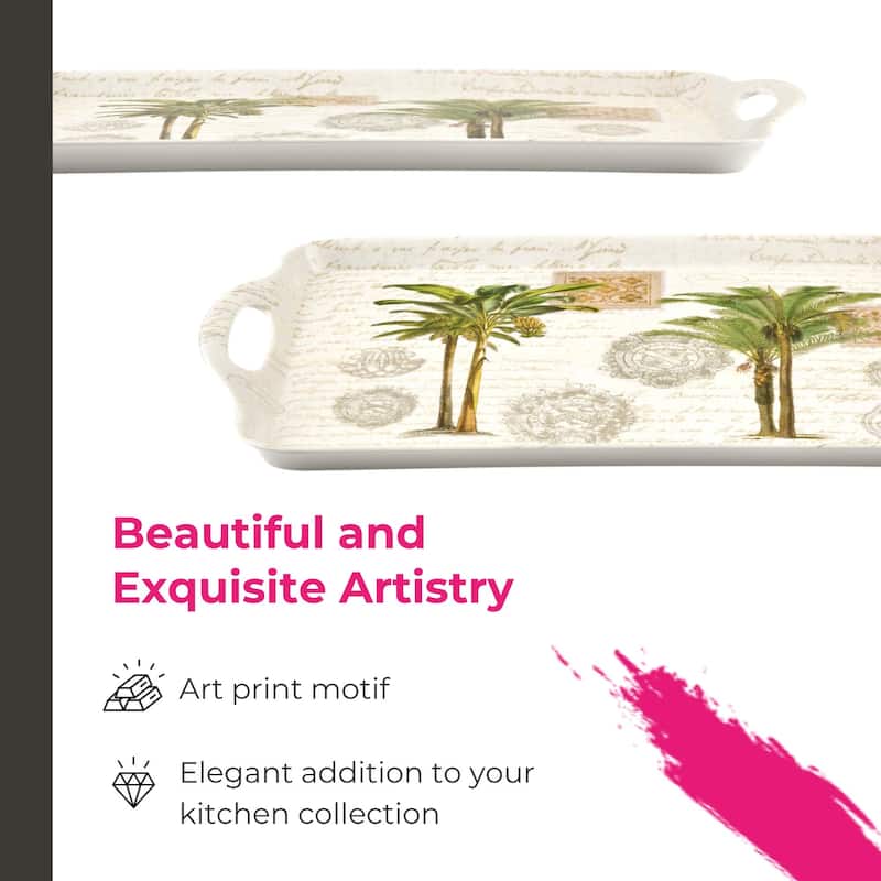 Pimpernel Vintage Palm Study Large Melamine Handled Tray - 19.25" x 11.5"