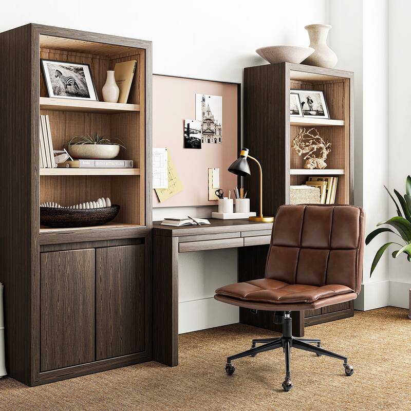 Judy Mid-century Modern Oversize Faux Leather Swivel Tilting Task Office Chair By HULALAHOME - Brown