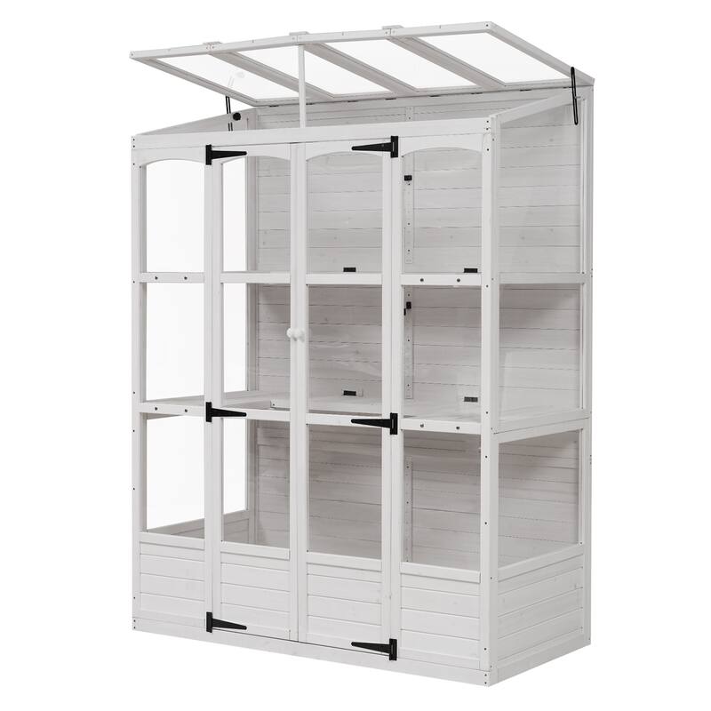 Roomfitters 78" Wooden Walk-In Greenhouse with 4 Skylights and 2 Folding Shelves