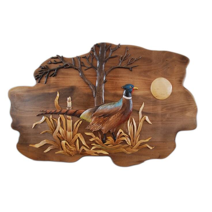 Pheasant Hand Crafted Intarsia Wood Art Wall Hanging 26 X 18 X 2.5