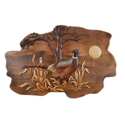 Pheasant Hand Crafted Intarsia Wood Art Wall Hanging 26 X 18 X 2.5